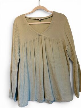 Astrologie Boho V Neck Sage Green Cotton Gauze Top SzL